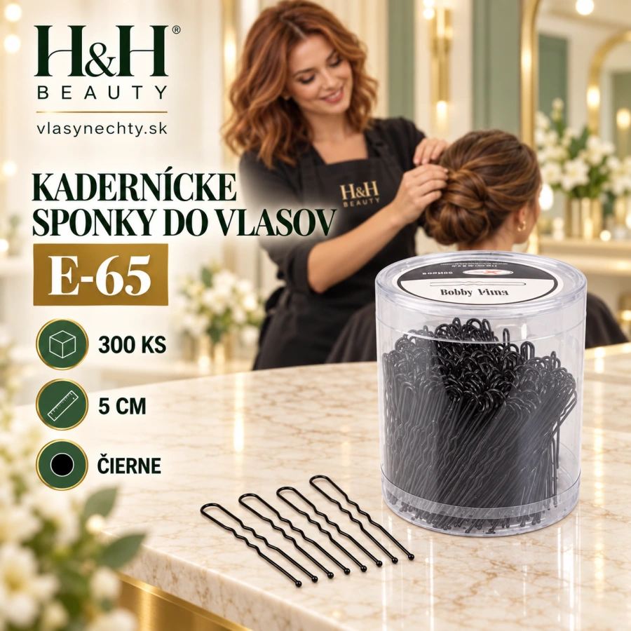 KADERNÍCKE SPONKY DO VLASOV E-65,300ks 5CM ČIERNE