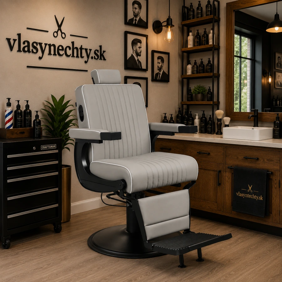 BARBERSKE KRESLO GABBIANO LEVI šedé s čiernym rámom a prešívaním na operadle