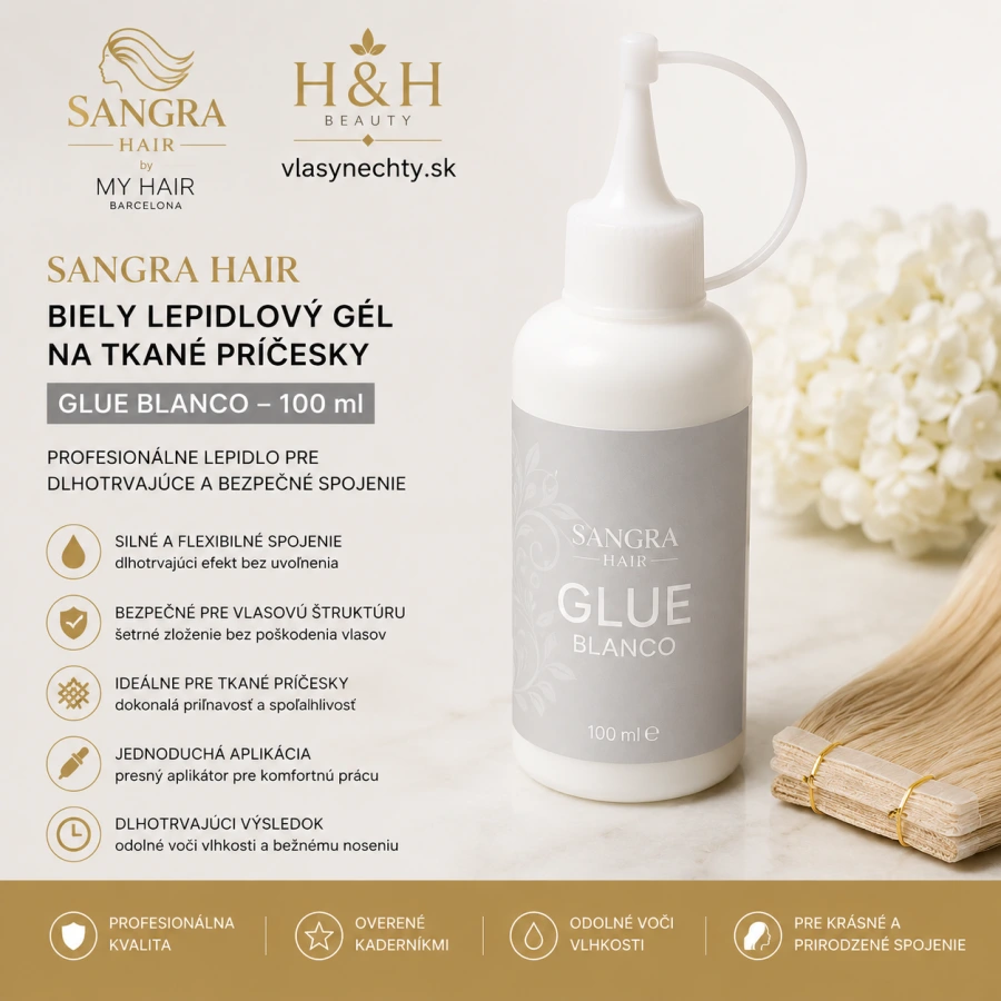 SANGRA HAIR biely lepidlový gél na tkané príčesky – Glue Blanco 100 ml
