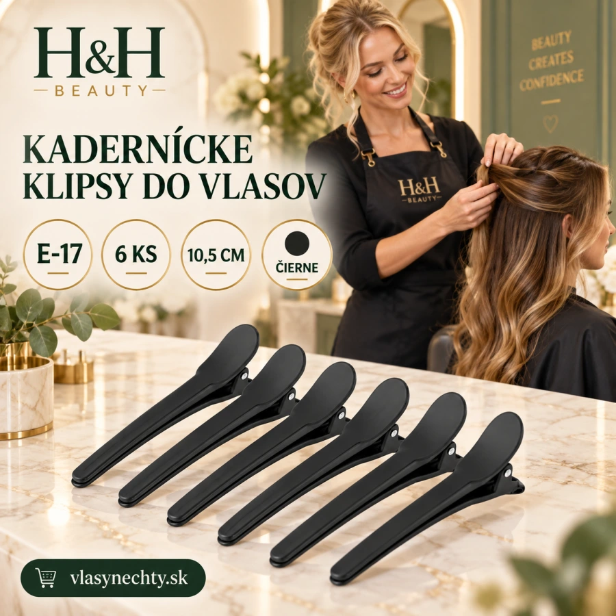 KADERNÍCKE KLIPSY DO VLASOV E-17 6ks 10,5CM ČIERNE