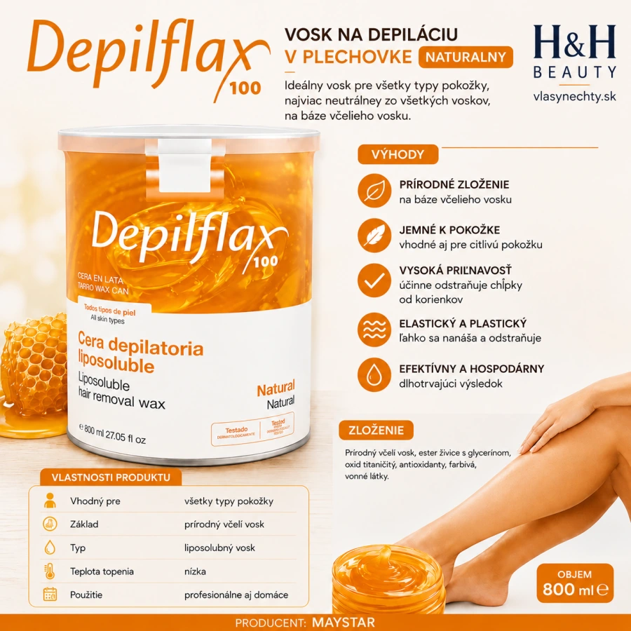 DEPILFLAX 100 – PRÍRODNÝ DEPILAČNÝ VOSK V PLECHOVKE 800 ml