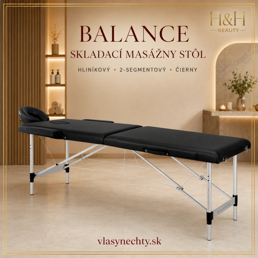BALANCE – skladací masážny stôl, hliníkový, 2-segmentový, čierny