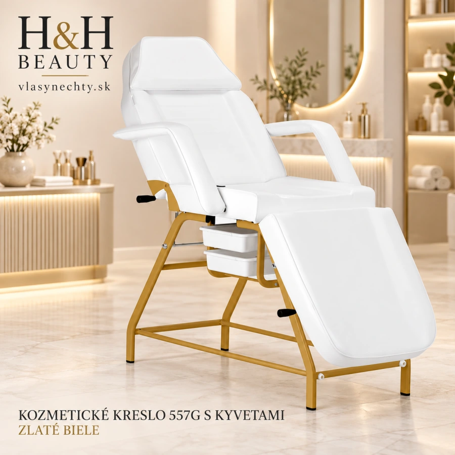 Kozmetické kreslo 557G s kyvetami zlaté biele
