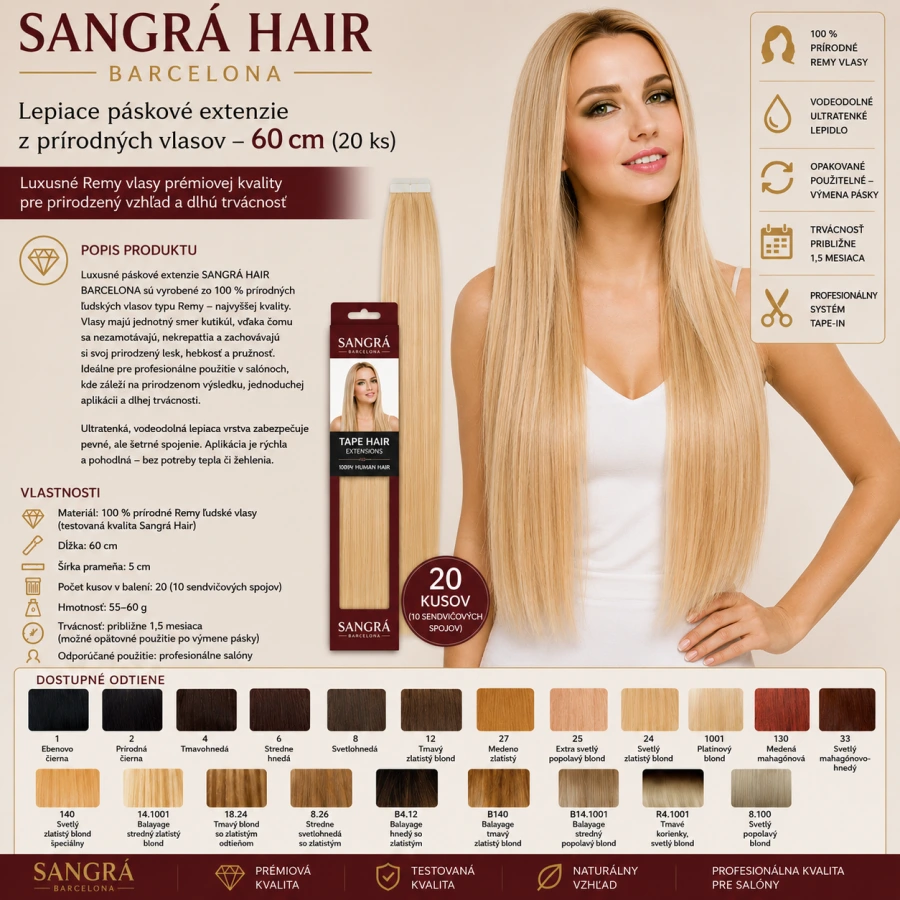 SANGRÁ HAIR BARCELONA –AD na predlžovanie AD 20 prameň. 60 cm