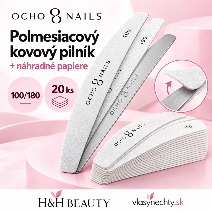 Ocho Nails polmesiacový kovový pilník + papiere 100/180 20 ks.