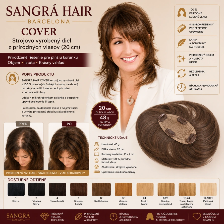 SANGRA HAIR – COVER Strojovo vyrobený diel z prírodných vlasov 💇♀️✨
