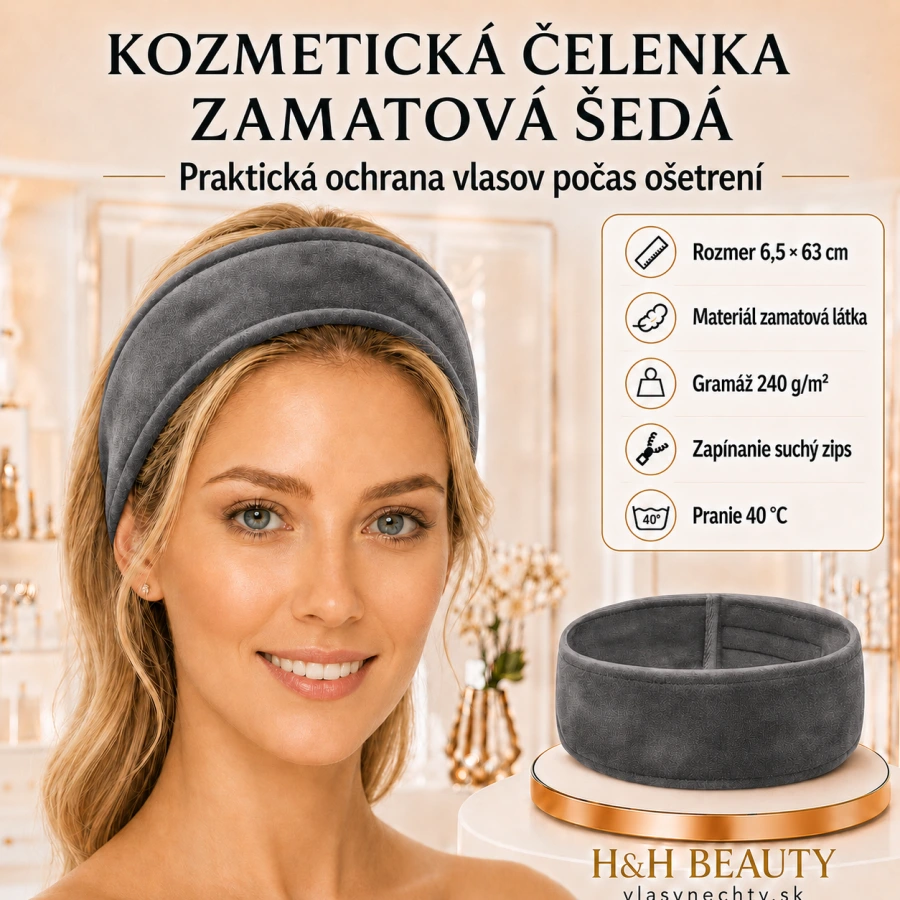 KOZMETICKÁ ČELENKA ZAMATOVÁ ŠEDÁ