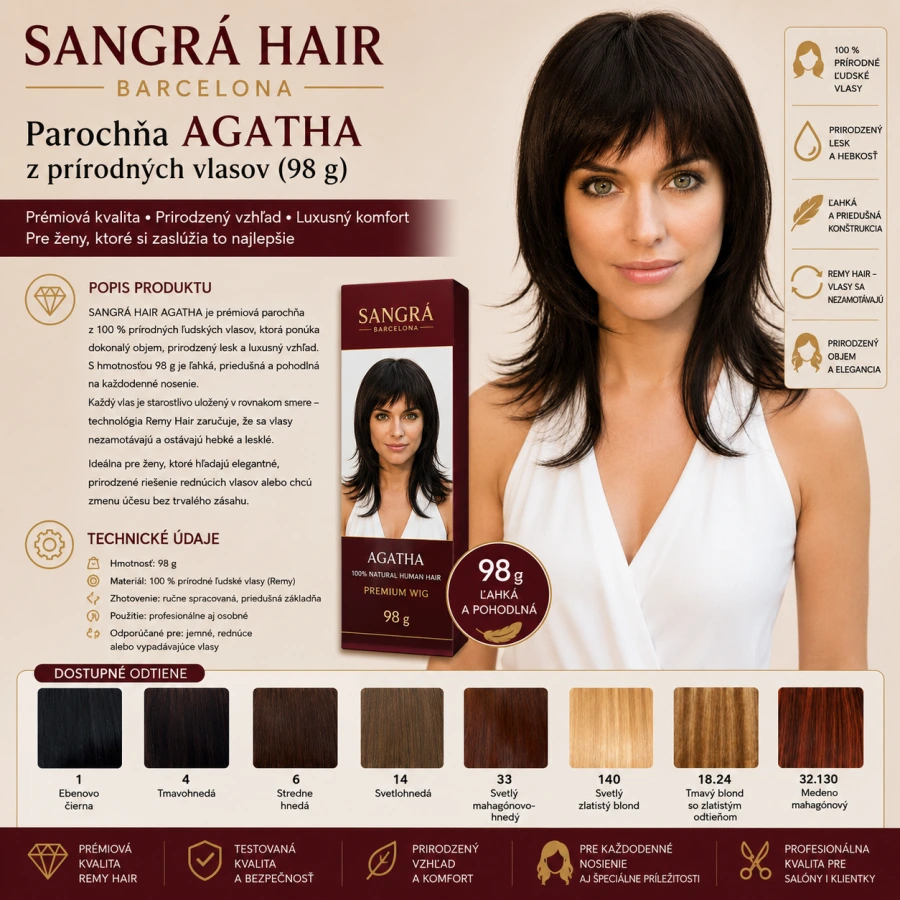 Sangra Hair parochňa AGATHA prírodný vlas 98gr