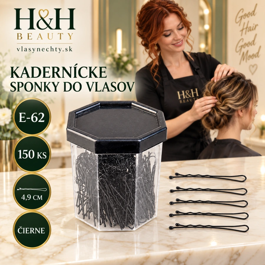 KADERNÍCKE SPONKY DO VLASOV E-62 150ks 4,9CM ČIERNE