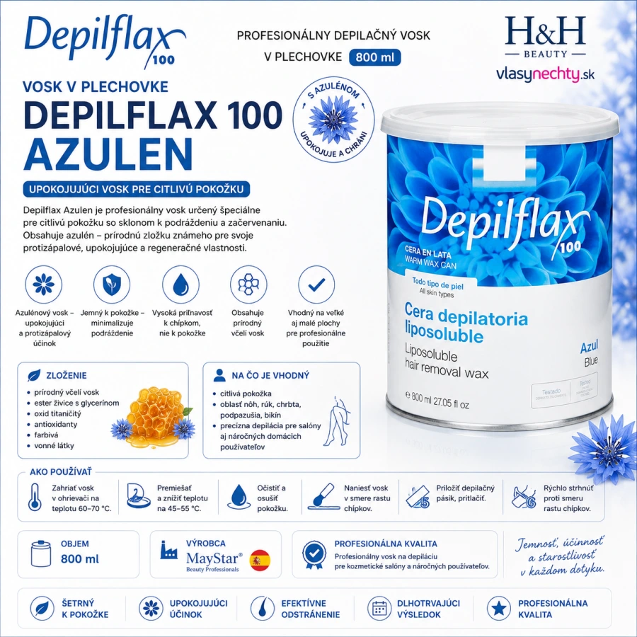 DEPILAČNÝ VOSK DEPILFLAX 800ML AZULÉN