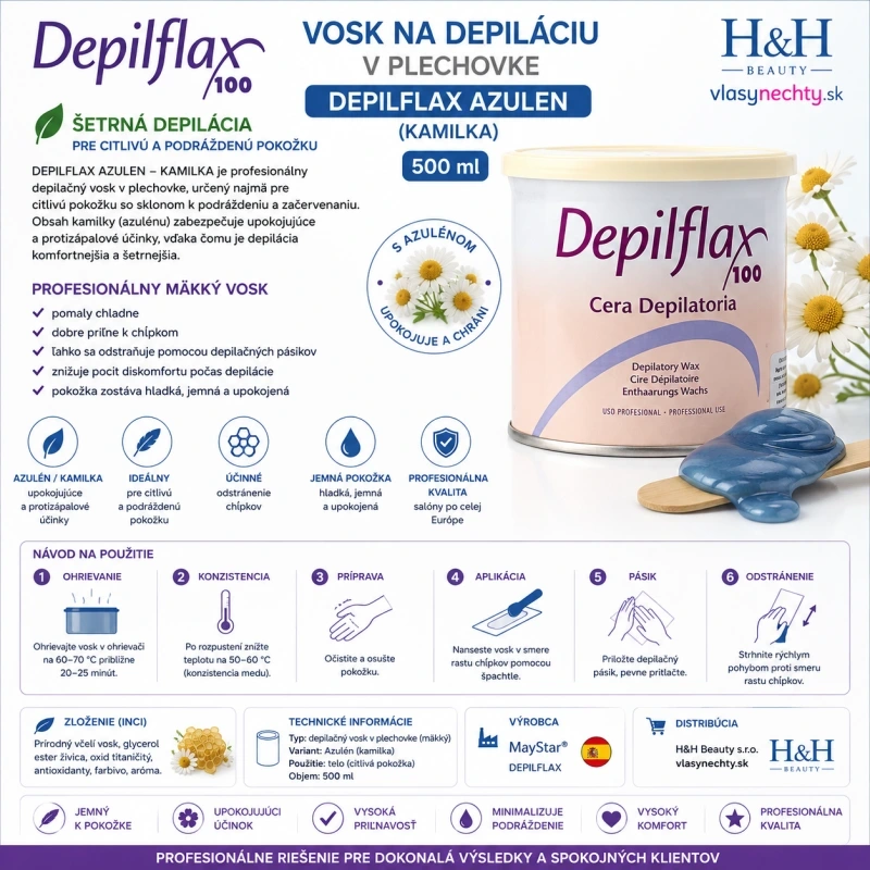 VOSK NA DEPILÁCIU V PLECHOVKE DEPIFLAX AZULEN 500 ml