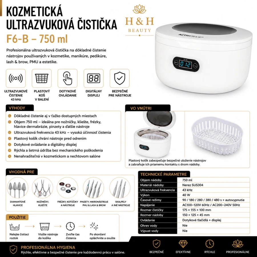 KOZMETICKÁ ULTRAZVUKOVÁ ČISTIČKA F6-B - 750 ML