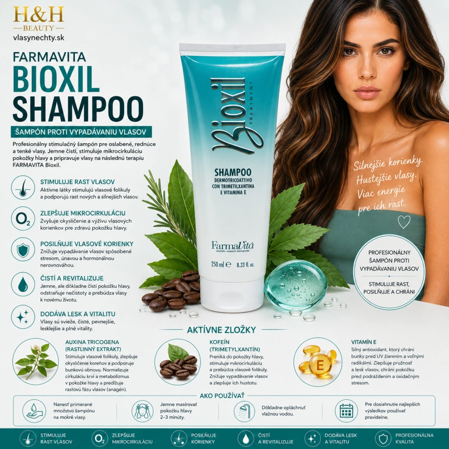 Farmavita Bioxil Shampoo 250 ml, stimulačný šampón proti vypadávaniu vlasov