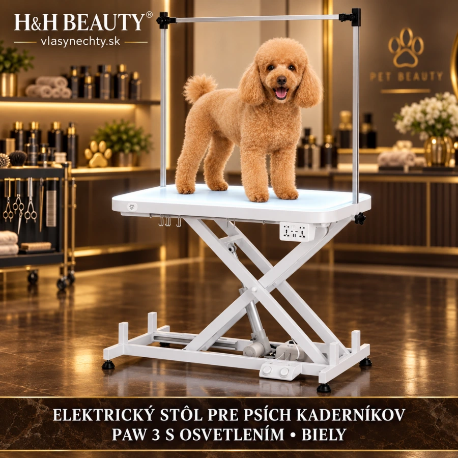Elektrický stôl pre psích kaderníkov PAW 3 s osvetlením biely