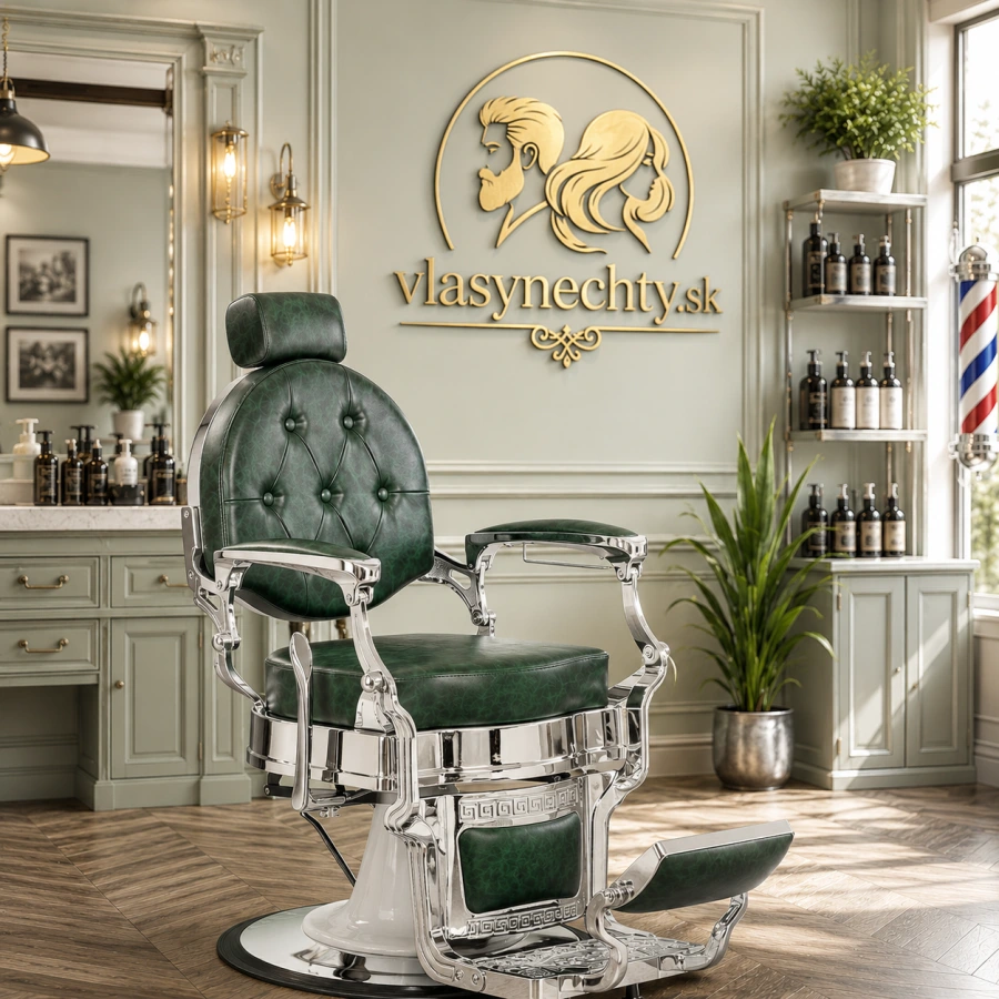 BARBERSKE KRESLO GABBIANO President ZELENÉ- CHRÓM