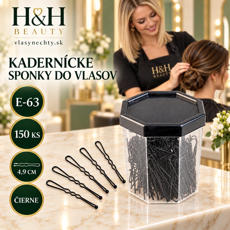 KADERNÍCKE SPONKY DO VLASOV E-63 150ks 4,9CM ČIERNE