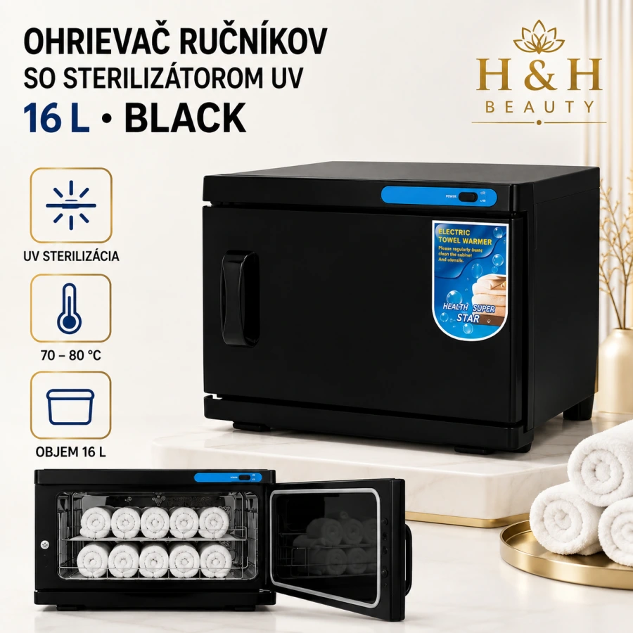 OHRIEVAČ RUČNÍKOV S STERILIZÁTOROM UV 16L BLACK
