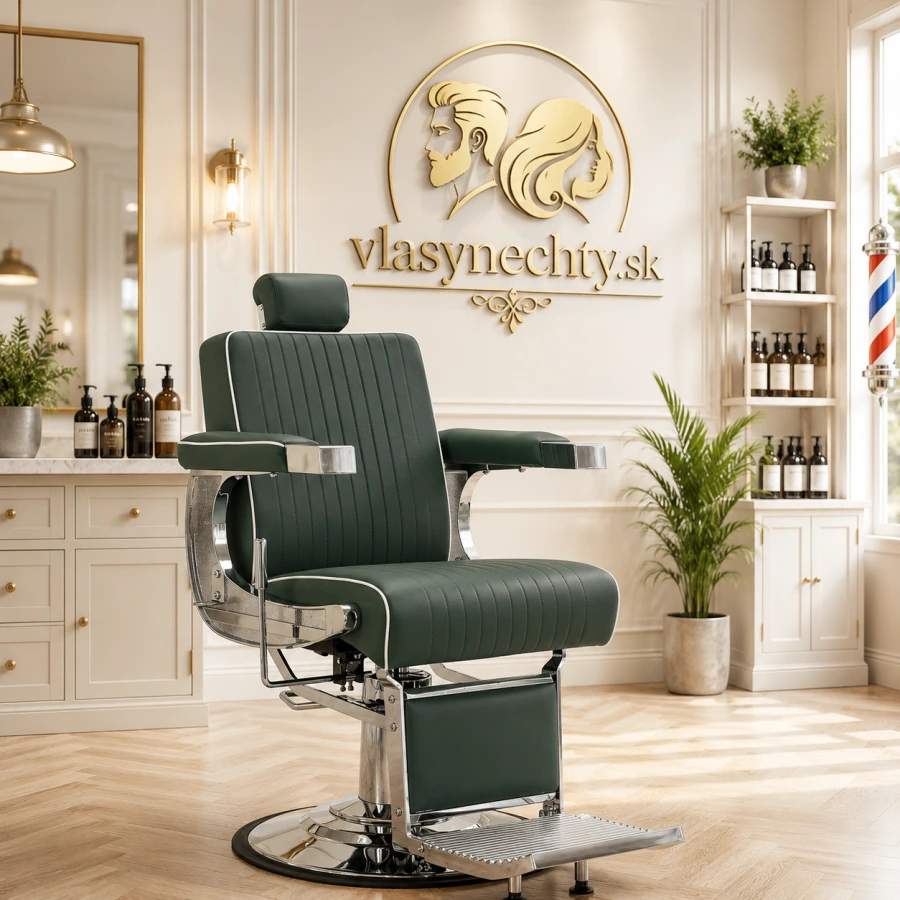 BARBERSKE KRESLO GABBIANO VISIONERIO zelené, chrómový rám
