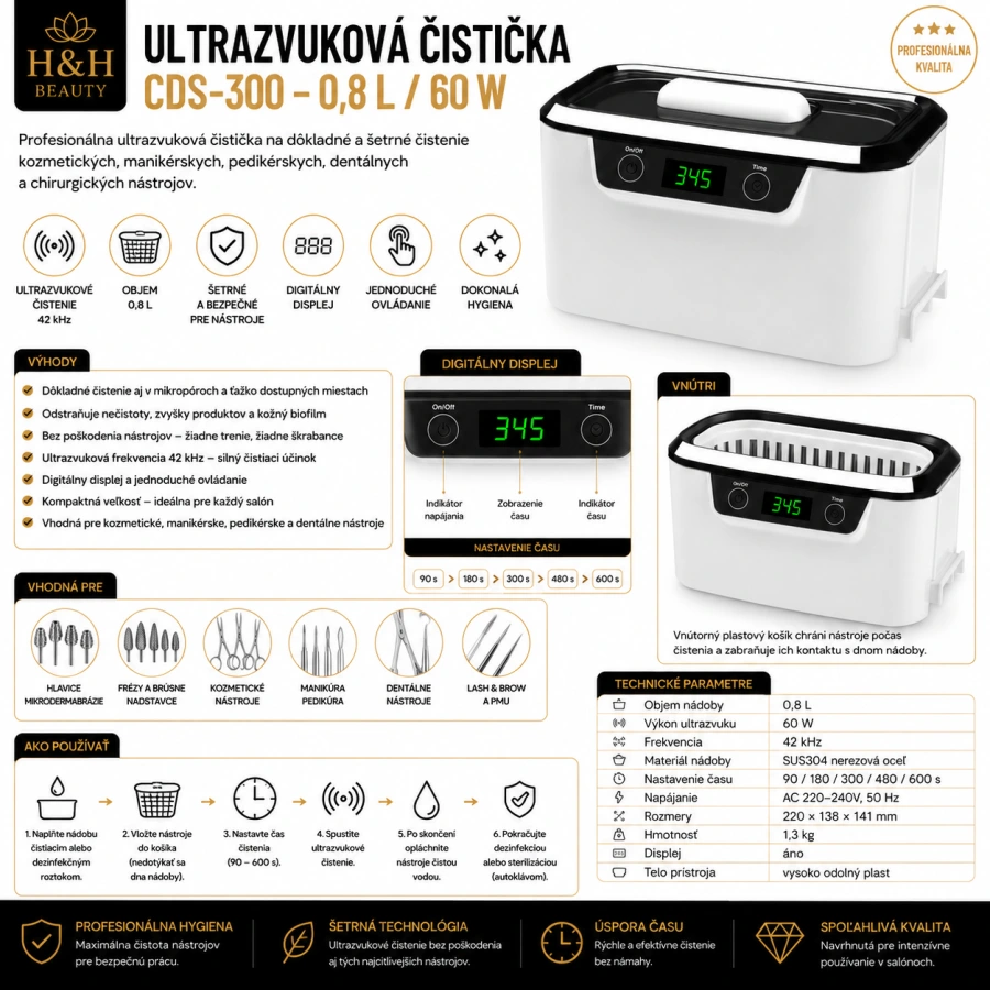 ULTRAZVUKOVÁ ČISTIČKA CDS-300 obj. 0,8L 60W