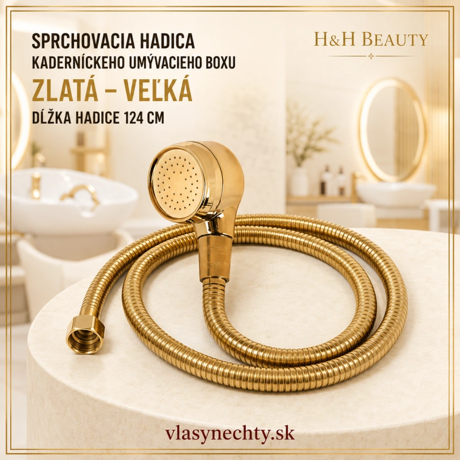 SPRCHOVACIA HADICA KADERNÍCKEHO UMÝVACIEHO BOXU – ZLATÁ (VEĽKÁ)-Dĺžka hadice 124cm