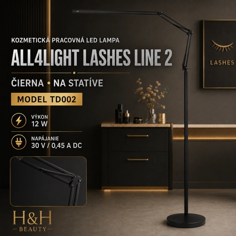 KOZMETICKÁ PRACOVNÁ LAMPA LED ALL4LIGHT LASHES LINE 2 ČIERNA NA STATÍVE