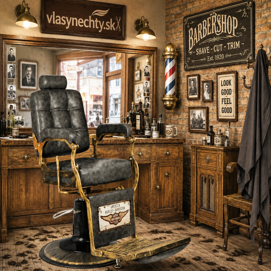 BARBERSKE KRESLO GABBIANO BOSS HD OLD LEATHER ČIERNE