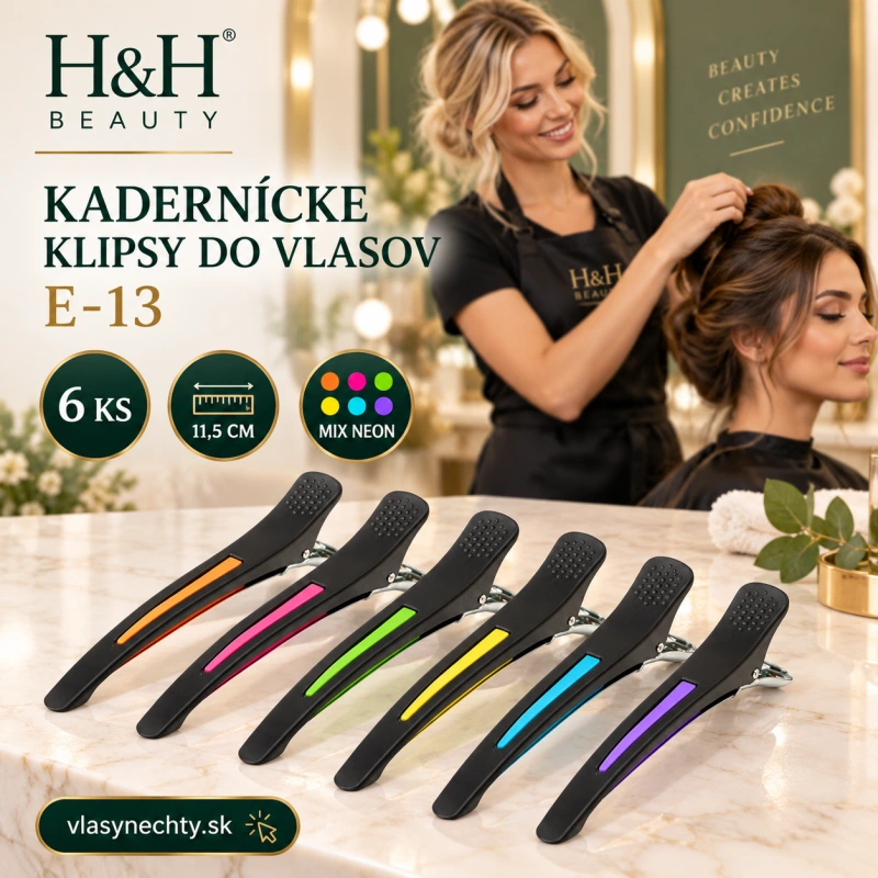 KADERNÍCKE KLIPSY DO VLASOV E-13 6ks 11,5CM MIX NEON