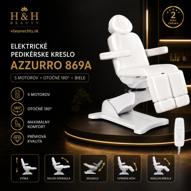 ELEKTRICKÉ PEDIKÉRSKE KRESLO AZZURRO 869AS OTOČNÉ 5 MOTOROVÉ BIELE