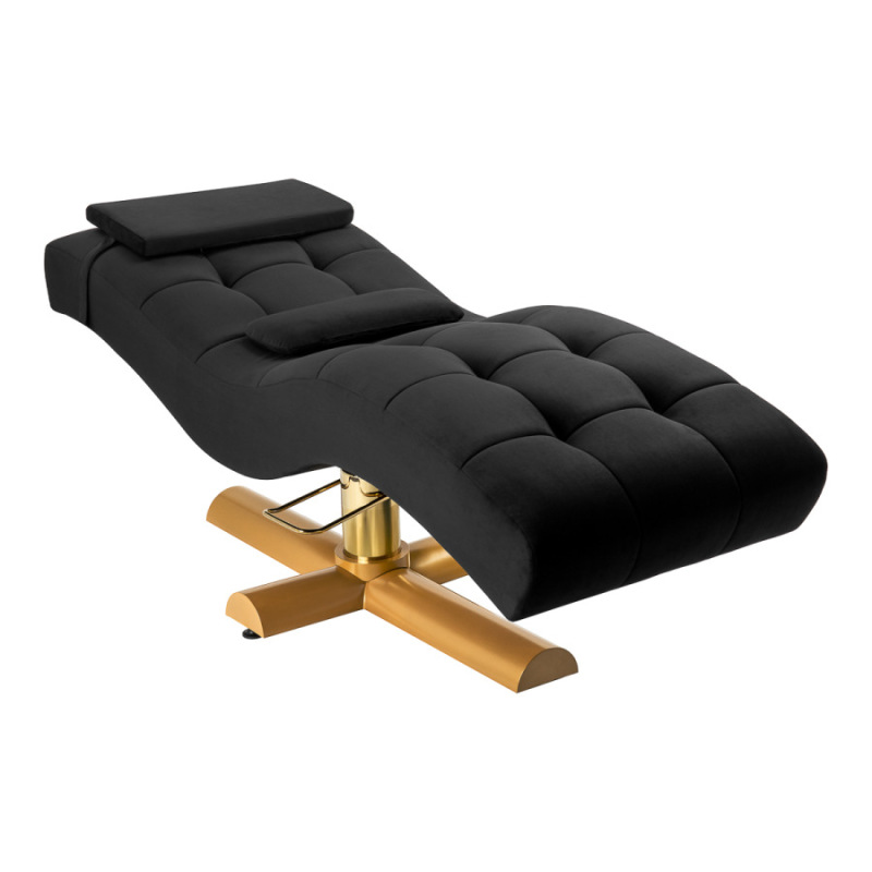 Kozmetické kreslo na riasy Sillon Corona – čierny velúr so zlatou základňou (hydraulické) 1
