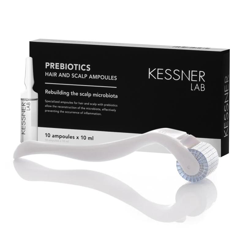 Zestaw Derma roller do mezoterapii 0,75 mm 192 igły tytanowe i Ampułki Kessner Lab Prebiotic