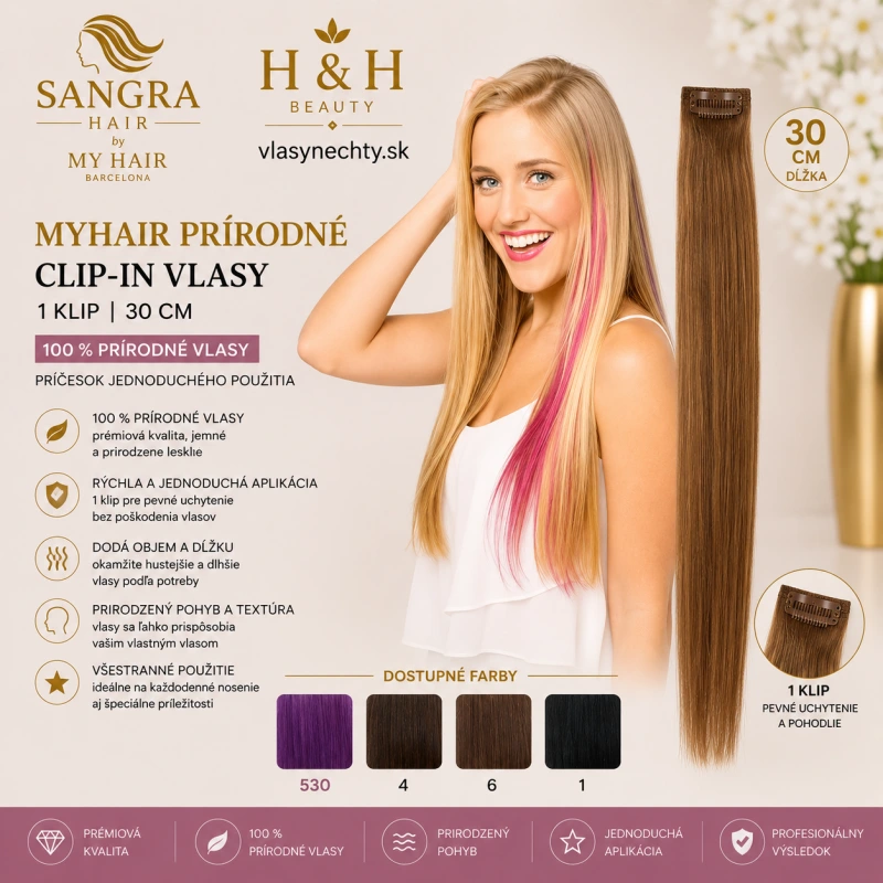 MyHair Prírodné clip-in vlasy 1 klip, 30cm