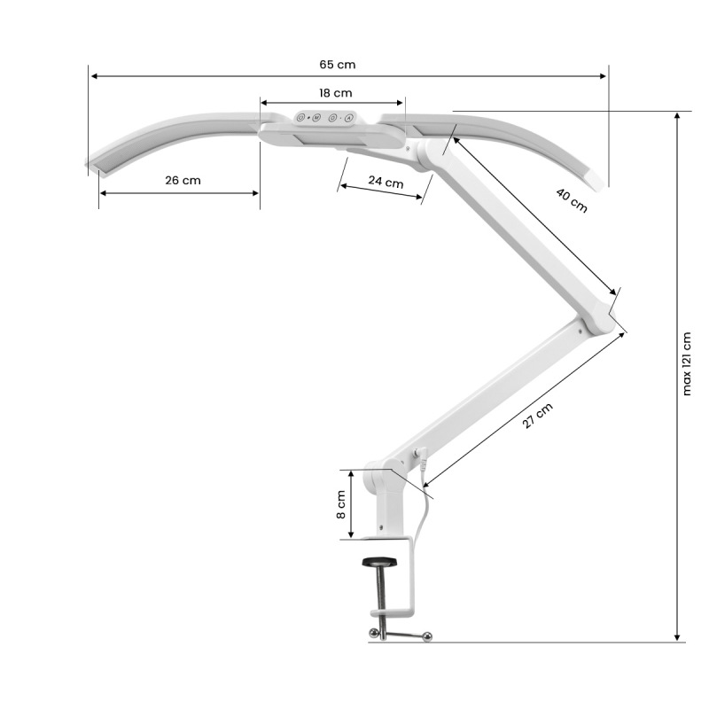 Lampa na manikúru Glow L05, ohnutá pre stolovú dosku, biela 8