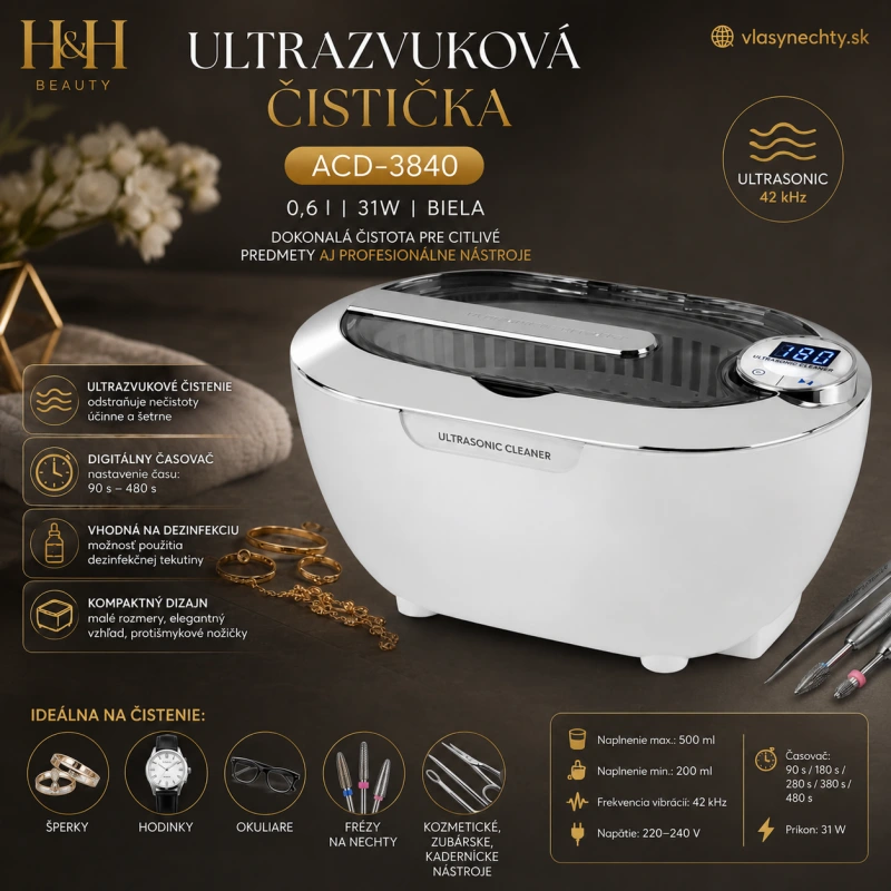 Ultrazvuková čistička ACD-3840 0,6 l 31W biela