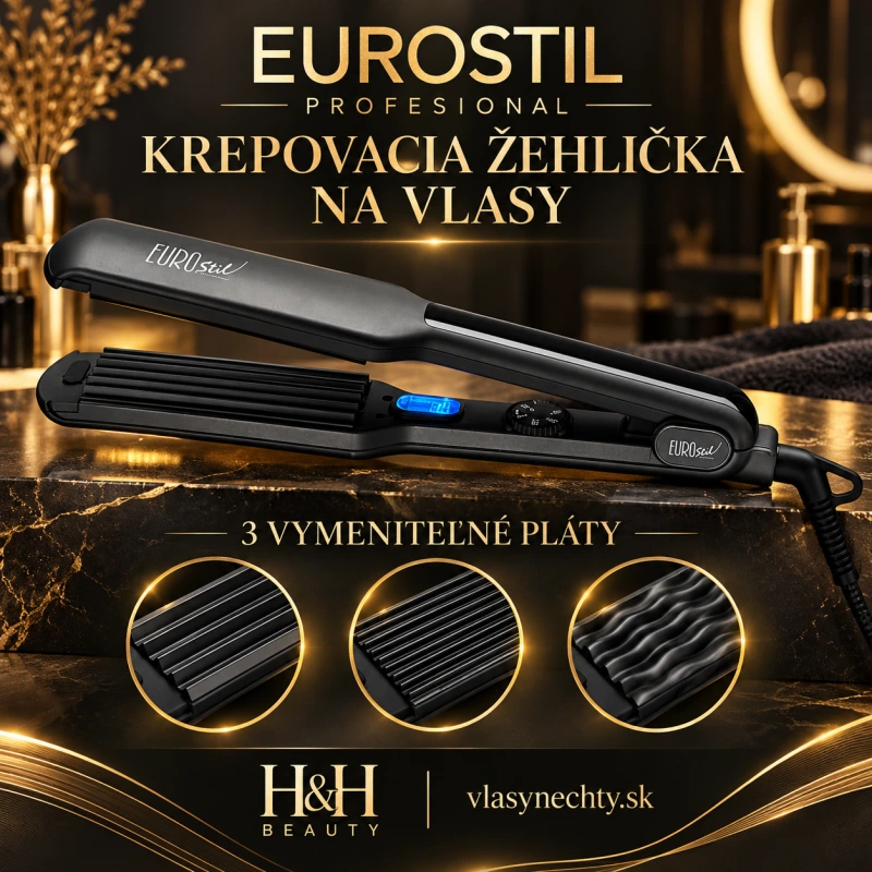 EUROSTIL profesional s troma vymeniteľnými plátmi -Krepovacia žehlička na vlasy