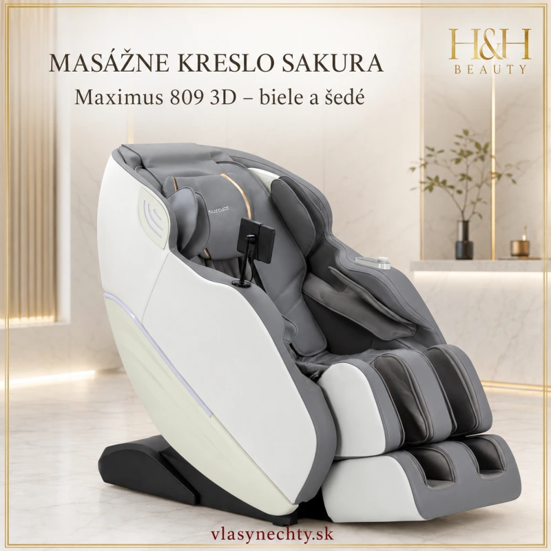 Masážne kreslo Sakura Maximus 809 3D biele a šedé