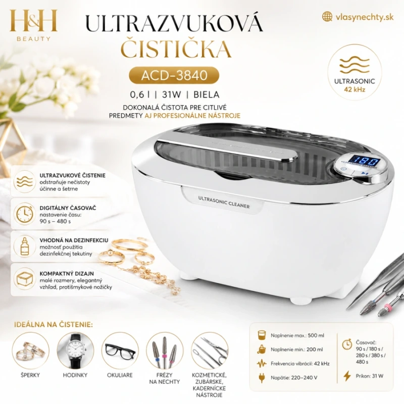 Ultrazvuková čistička ACD-3840 0,6 l 31W biela 7