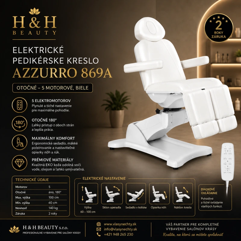 ELEKTRICKÉ PEDIKÉRSKE KRESLO AZZURRO 869AS OTOČNÉ 5 MOTOROVÉ BIELE 10