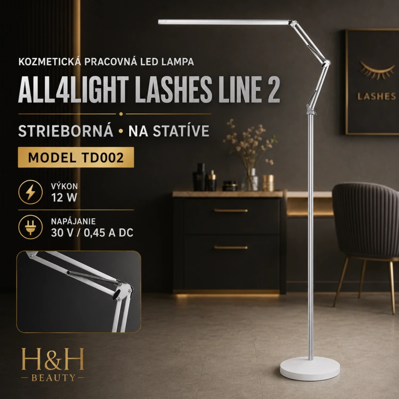 KOZMETICKÁ PRACOVNÁ LAMPA LED ALL4LIGHT LASHES LINE 2 STRIEBORNÁ NA STATÍVE