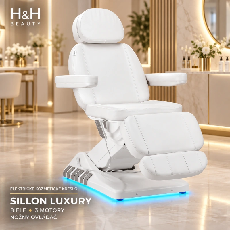 Elektrické kozmetické kreslo SILLON Luxury 3 motory biele nožný ovládač