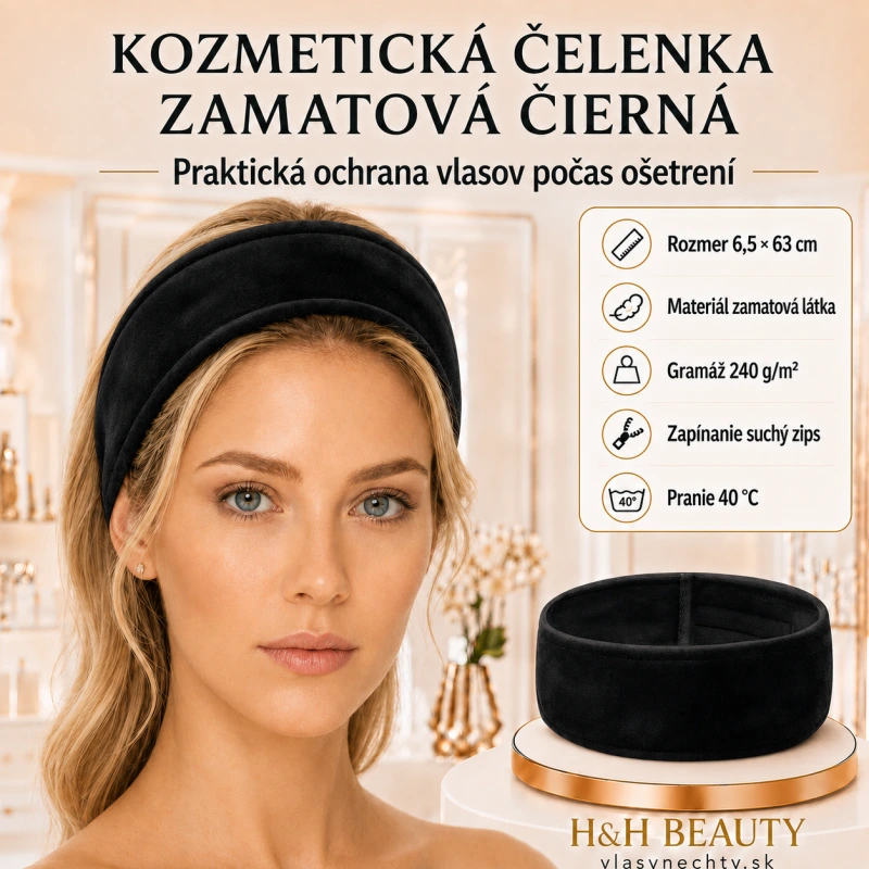 KOZMETICKÁ ČELENKA ZAMATOVÁ ČIERNÁ