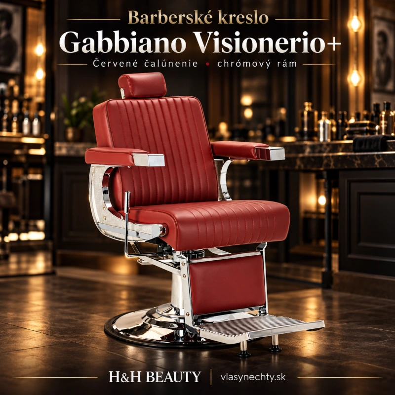 Barberské kreslo Gabbiano Visionerio+ červený chrómový rám