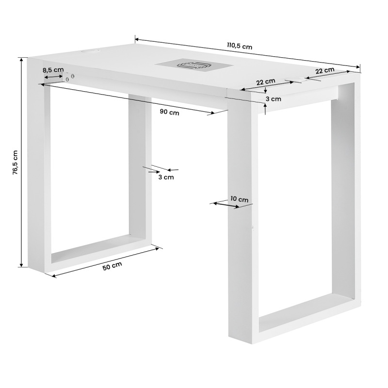 STÔL NA MANIKÚRU S ODSÁVAČKOU PRACHU G031 biely 12
