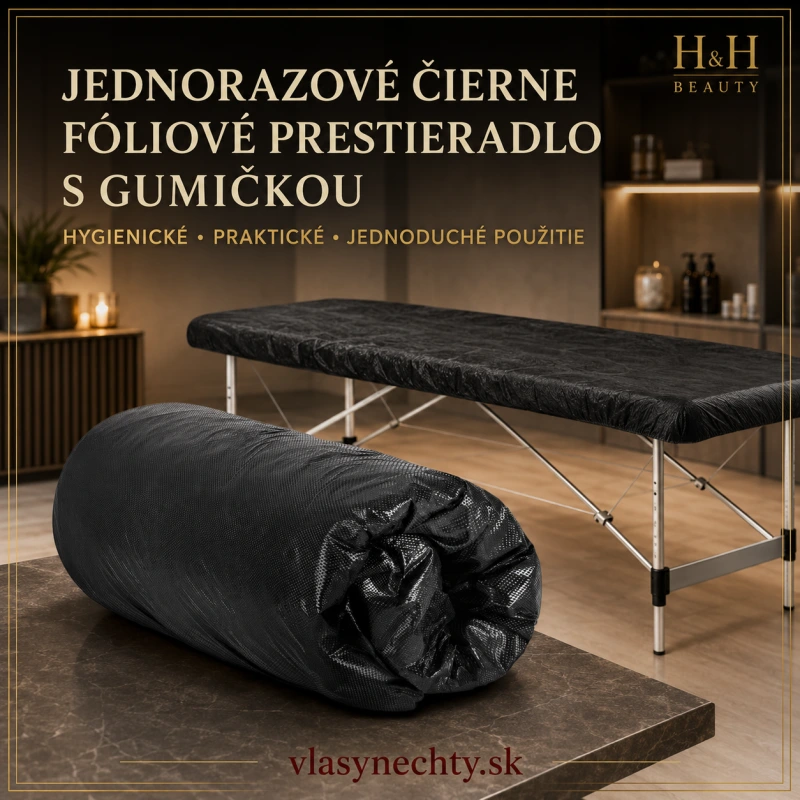 Jednorazové čierne fóliové prestieradlo s gumičkou - Rozmer: cca 210 × 90 cm