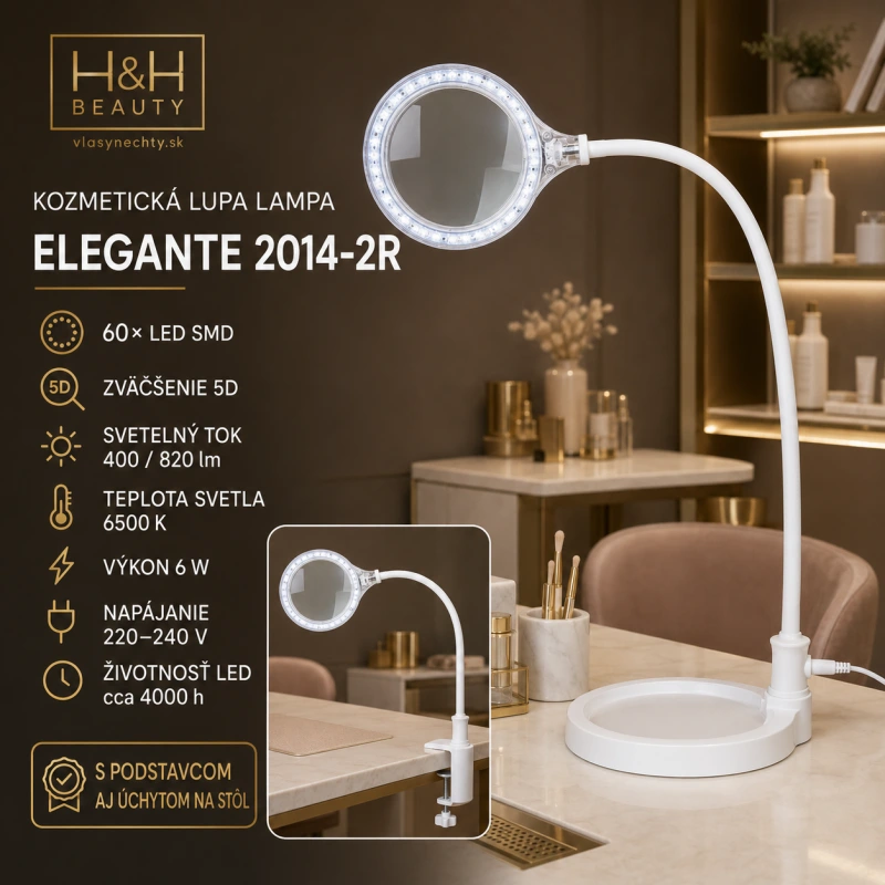 KOZMETICKÁ LUPA LAMPA ELEGANTE 2014-2R 30 LED SMD 5D S PODSTACVOM A UCHYTOM NA STÔL