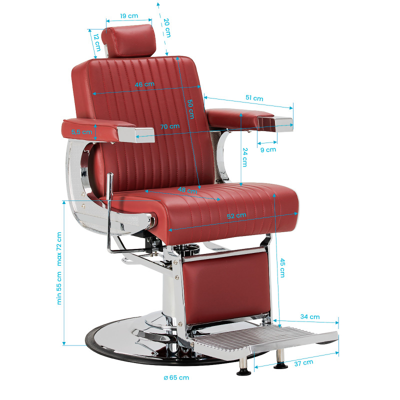 Barberské kreslo Gabbiano Visionerio+ červený chrómový rám 18