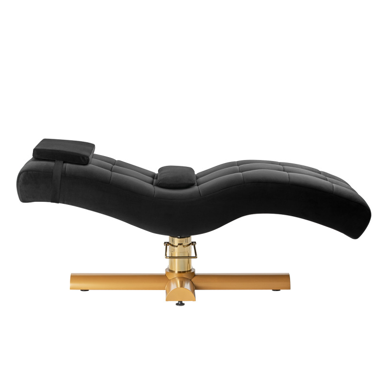 Kozmetické kreslo na riasy Sillon Corona – čierny velúr so zlatou základňou (hydraulické) 2