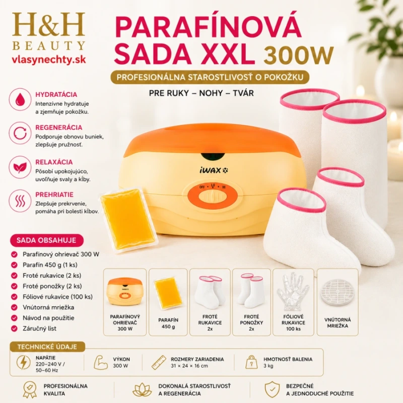 PARAFÍNOVA SADA XXL 300W, Kozmetický parafín 450 g (1 ks)Froté rukavice a ponožky 2x 10