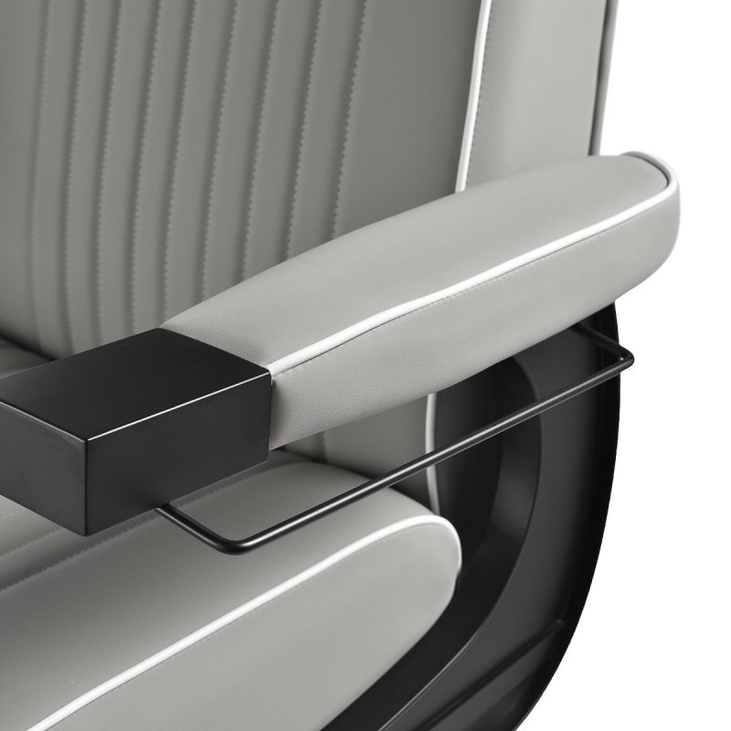 BARBERSKE KRESLO GABBIANO LEVI šedé s čiernym rámom a prešívaním na operadle 7