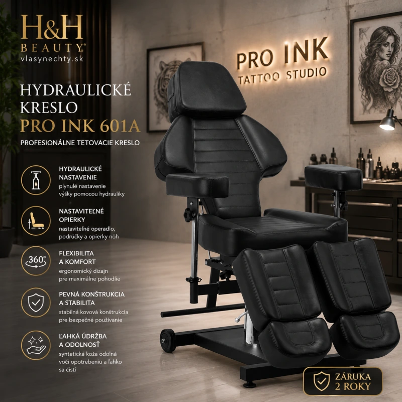 Hydraulické kreslo na tetovanie Pro Ink 601A čierne
