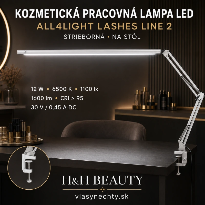 KOZMETICKÁ PRACOVNÁ LAMPA LED ALL4LIGHT LASHES LINE 2 STRIEBORNÁ NA STÔL